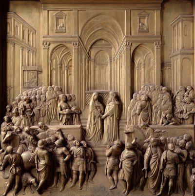 El encuentro del rey Salomón y la reina de Saba, uno de los diez paneles de relieve de las Puertas del Paraíso (puertas del Este), 1425-52 de Lorenzo Ghiberti